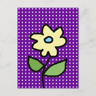 Cartão Postal flor amarela. pontos brancos
