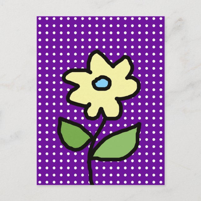 Cartão Postal flor amarela. pontos brancos (Frente)