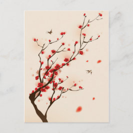 Cartão Postal Flor asiática da ameixa da pintura do estilo no