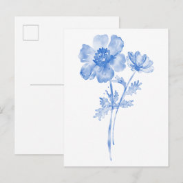 Cartão Postal Flor azul, aquarela floral