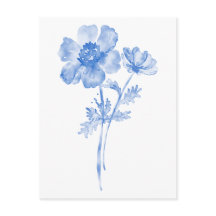Flor azul, aquarela floral