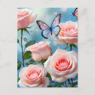 Cartão Postal Flor Azul Cor-de-rosa macia
