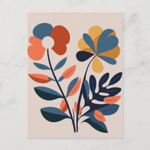 Cartão Postal Flor Botânica Elegante Boho Abstrato