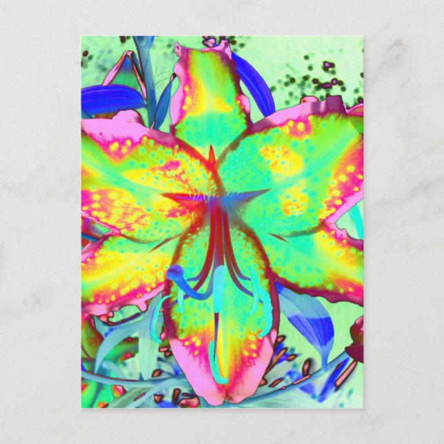 Cartão Postal Flor cor-de-rosa verde-abstrato boho legante (Frente)