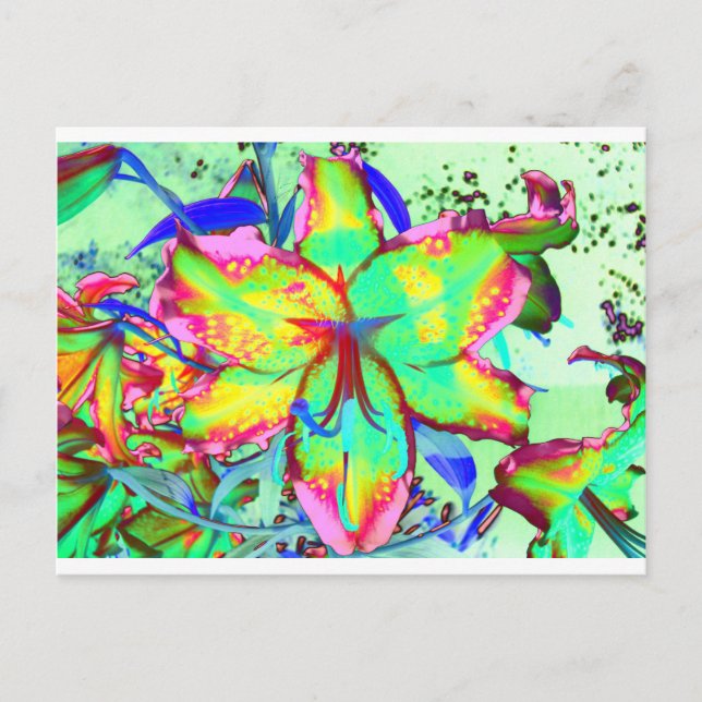 Cartão Postal Flor cor-de-rosa verde-abstrato boho legante (Frente)