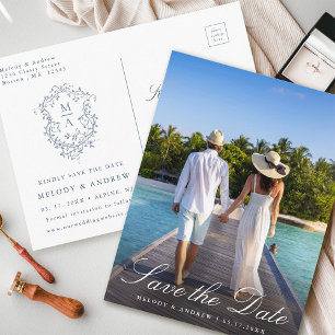 Cartão Postal Flor Crest Azul Francês Foto Save the Date