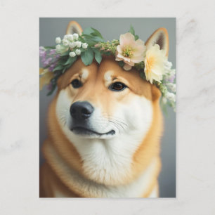 Cartão Postal Flor Crown Shiba Inu
