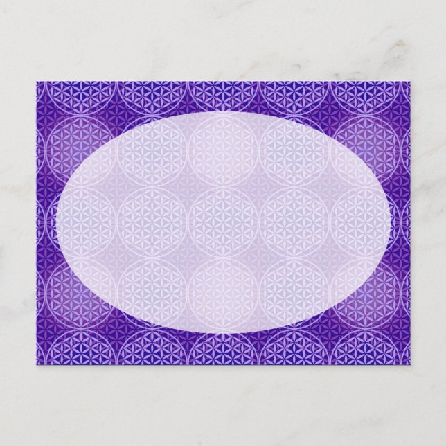 Cartão Postal Flor da Vida - padrão de selo - roxo (Frente)