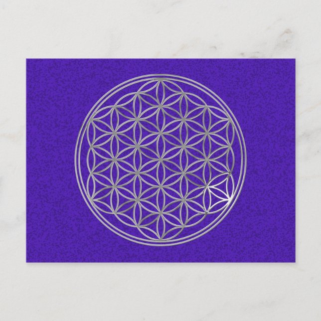 Cartão Postal Flor Da Vida | prata, violeta (Frente)