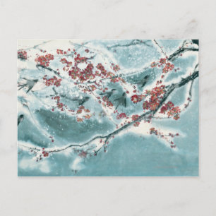 Cartão Postal Flor de ameixa na neve