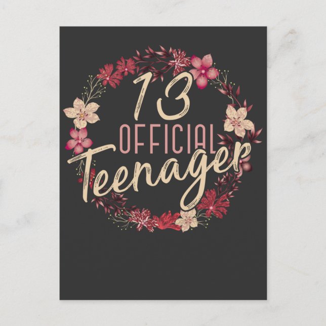 Cartão Postal Flor de Aniversário de 13 Anos Menina Adolescente  (Frente)