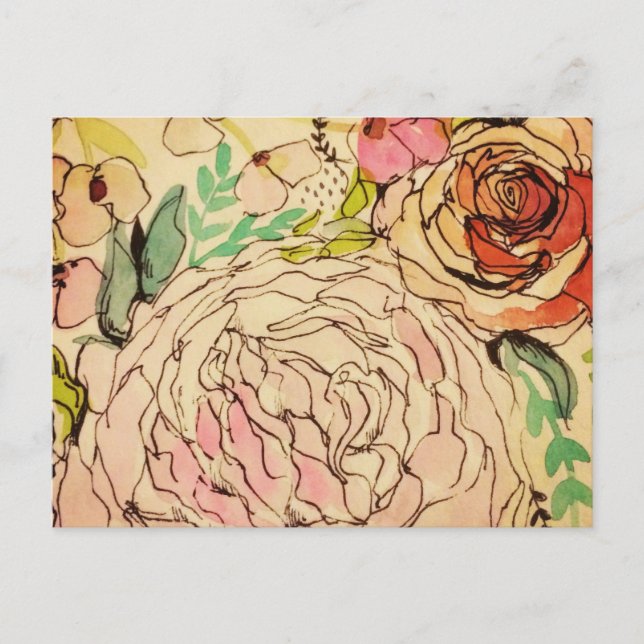 Cartão Postal Flor de aquarela 1 (Frente)