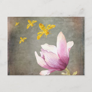 Cartão Postal Flor de Aquarela e Abelhas Douradas