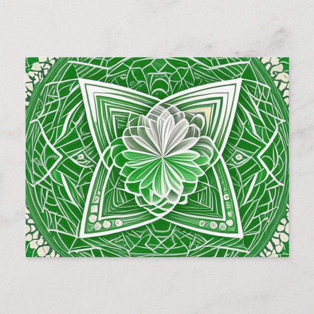 Cartão Postal Flor de Celta Verde Coração Chakra Geometria Sagra (Frente)
