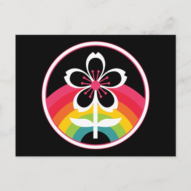 Cartão Postal flor de cereja arco-íris (Frente)