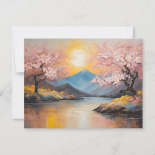 Cartão Postal Flor De Cereja, Pôr Do Sol Sobre A Paisagem