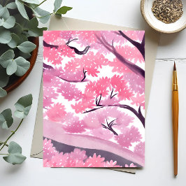 Cartão Postal Flor de Cerejeira Rosa | Aquarela da Natureza