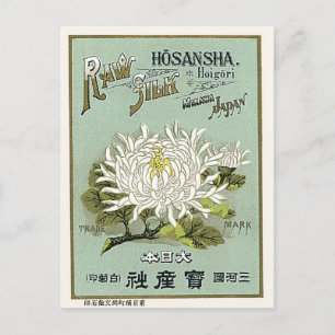 Cartão Postal Flor de Crisântemo Etiqueta de Seda Japonesa Vinta