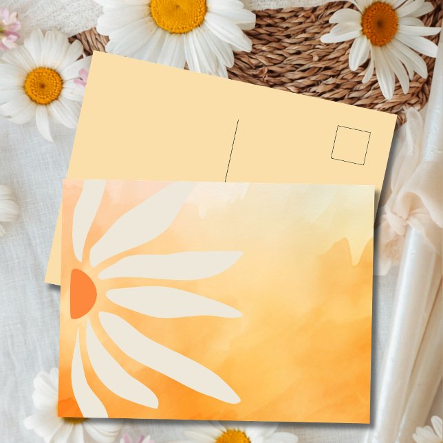 Cartão Postal Flor de Geométrico Retro Mod Laranja Pêssego (Warm color, oversized petals, and pure mod-era energy.)
