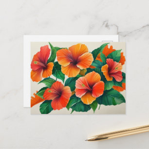 Cartão Postal Flor de Hibisco Laranja Tropical do Havaí