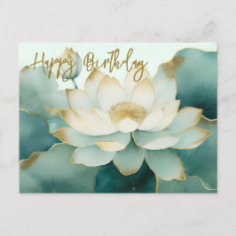 Cartão Postal Flor de lótus bordas douradas Feliz Aniversário