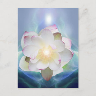 Cartão Postal Flor de lótus branca com cristal azul
