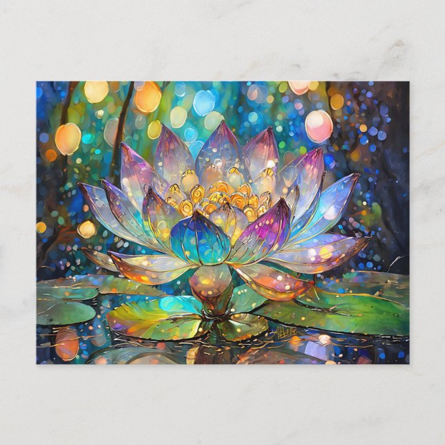 Cartão Postal Flor de Lótus Iluminada em Flor (Frente)