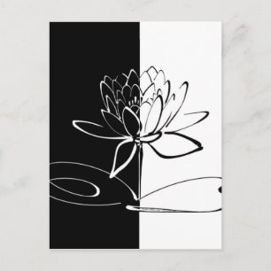 Cartão Postal Flor de Lótus Preta e Branca Yin Yang