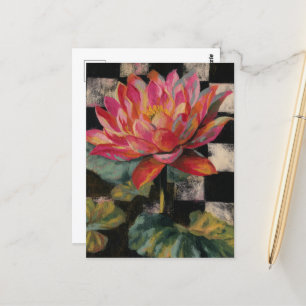 Cartão Postal Flor de Lótus Rosa em Fundo de Xadrez