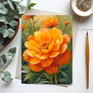 Cartão Postal Flor de Marigold   Floral Pintada aquarela Laranja