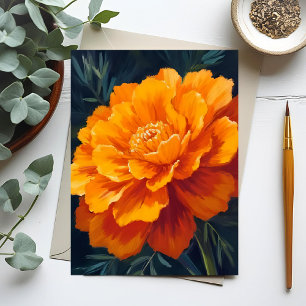 Cartão Postal Flor de Marigold   Pintura Floral em Aquarela