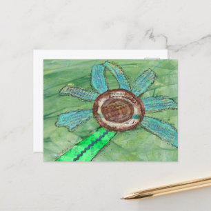 Cartão Postal Flor de mídia mista em verde