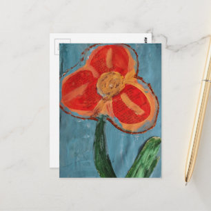 Cartão Postal Flor de Mídia Mista Laranja
