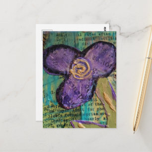 Cartão Postal Flor de Mídia Mista Roxa Fofa