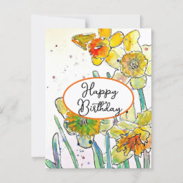 Cartão Postal Flor de Narciso Amarelo Aquarela Aniversário