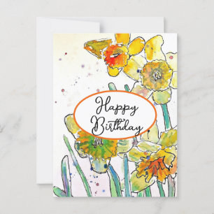 Cartão Postal Flor de Narciso Amarelo Aquarela Aniversário