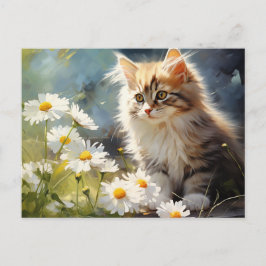 Cartão Postal Flor de Nascimento de Abril Margarida e Gatinho