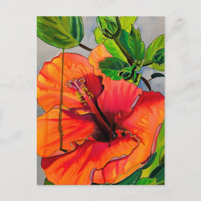 Cartão Postal Flor de Neon Hibiscus Tropical (Frente)