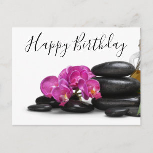 Cartão Postal Flor de Orquídea com Pedra Quente de Aniversário