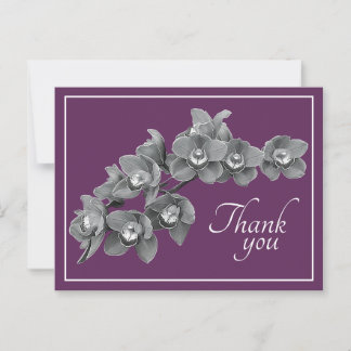 Cartão Postal Flor de Orquídea Preto/Branco Fundo Mauve Obrigado