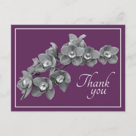 Cartão Postal Flor de Orquídea Preto/Branco Fundo Mauve Obrigado