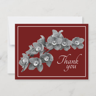 Cartão Postal Flor de Orquídea Preto & Branco Fundo Vermelho Obr