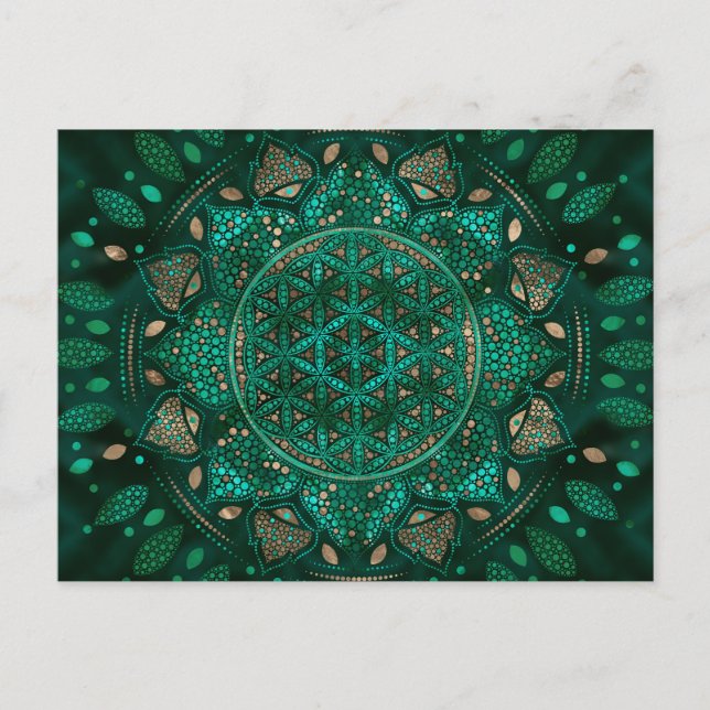 Cartão Postal Flor de ouro Dot Art malaquite ouro (Frente)