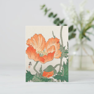 Cartão Postal Flor de Papoula Laranja Japonesa Vintage, Ohara Ko