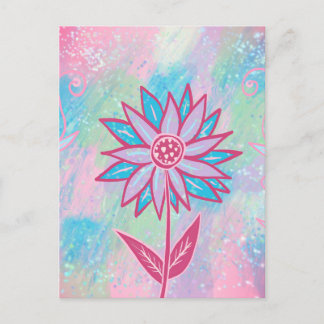Cartão Postal Flor de Pastel, desenhado à mão,
