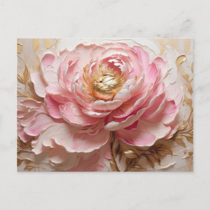Cartão Postal Flor de Peônia Rosa Pastel e Dourado 