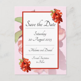 Cartão Postal Flor de Quince Vermelha e Rosa Save the Date