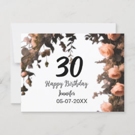 Cartão Postal Flor de rosa rosa vintage moderno 30º aniversário 