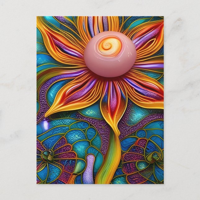 Cartão Postal Flor de Vidro Ornamentada (Frente)