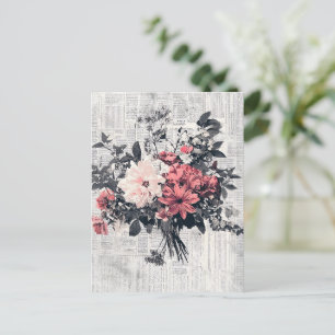 Cartão Postal Flor e caligrafia russa - Papel castanho envelheci